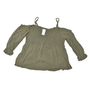 Torrid Women's Plus Size 4 (4X 26) Green Smocked Off Shoulder Peplum Top NWT